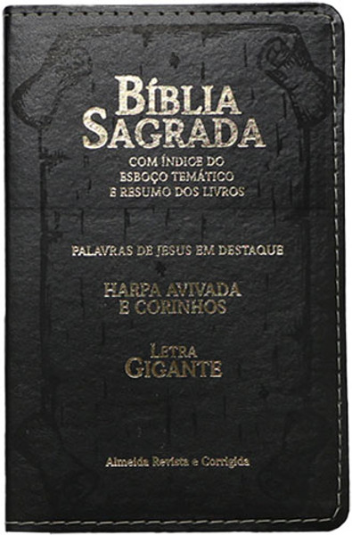 Foto Bíblia Com Harpa Avivada | Letra Gigante | Preta Pergaminho