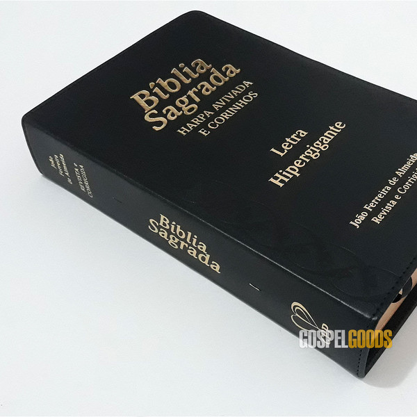 Biblia Letra Hipergigante Luxo Preta com Harpa 14x21cm