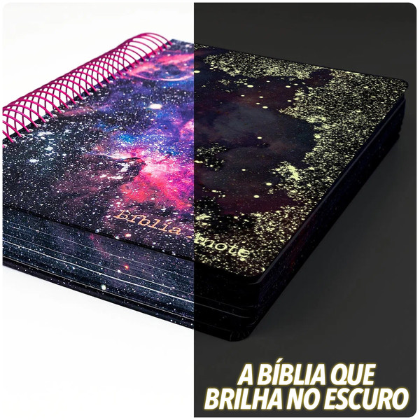 Foto Bíblia Anote Espiral NVI - Galáxia | Brilha no escuro