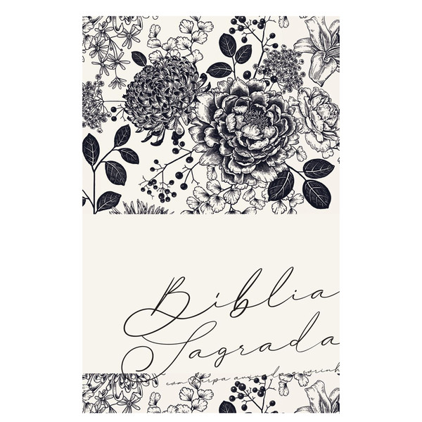 Foto Bíblia com Letra Gigante com Harpa | Floral Creme