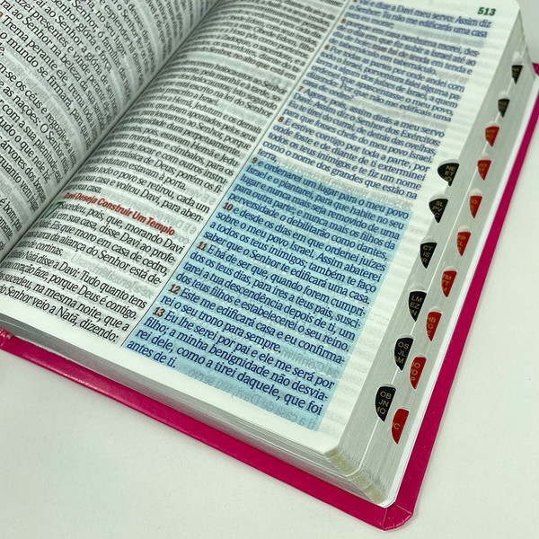 Foto Bíblia ARC com Índice Hipergigante | Textos Coloridos com Harpa | Margarida Pink