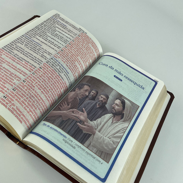 Foto Bíblia de Estudo Curas e Milagres - Bispo Rinaldo Silva | Textos Coloridos | KJA | Capa Luxo - Marrom