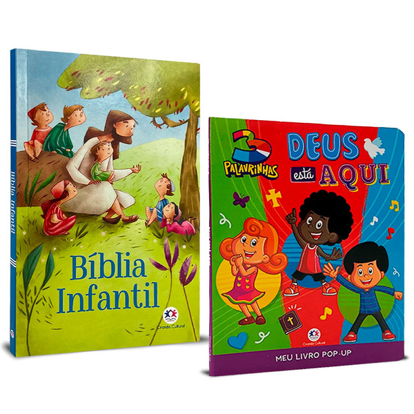 Foto Kit Primeiros Passos com Jesus: Livro Pop-up 3 Palavrinhas + Bíblia Infantil Almofadada