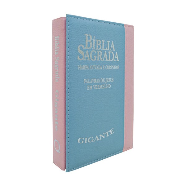 Foto Bíblia ARC PJV Letra Gigante Com Harpa Avivada E Corinhos - Capa Carteira Bicolor Rosa e Azul