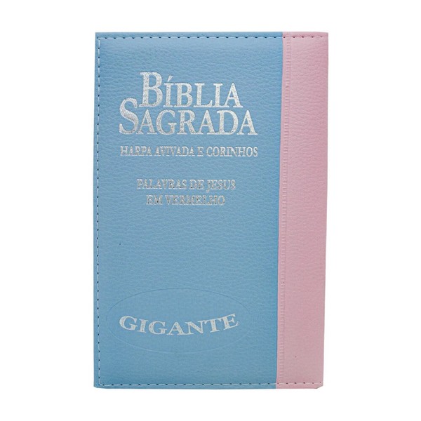 Foto Bíblia ARC PJV Letra Gigante Com Harpa Avivada E Corinhos - Capa Carteira Bicolor Rosa e Azul