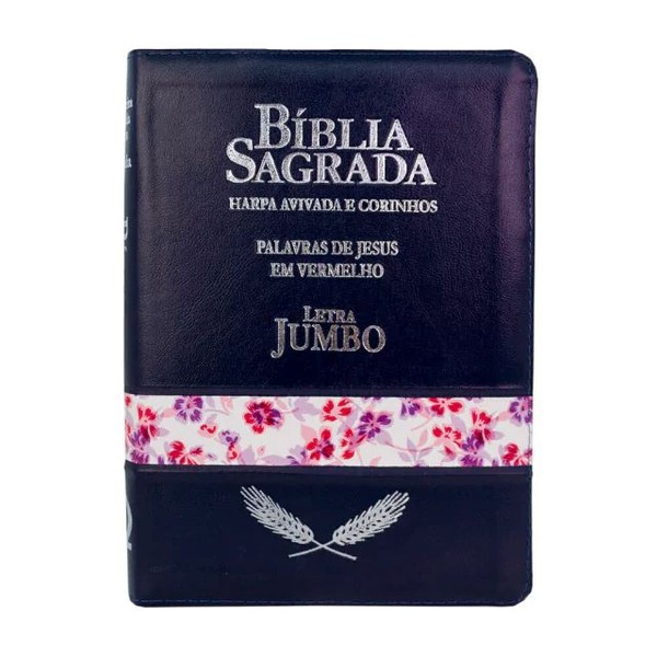 Foto Bíblia Sagrada - Letra Jumbo - ARC Com Harpa E Ziper Azul