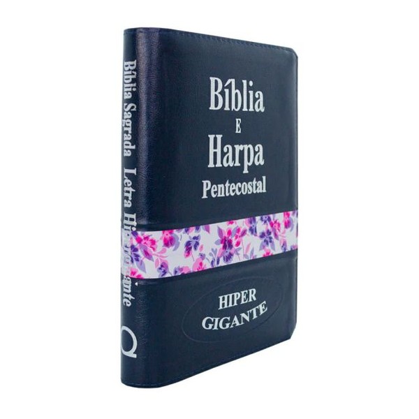 Foto Bíblia Sagrada - Letra Hiper Gigante - RC Com Harpa E Ziper Azul