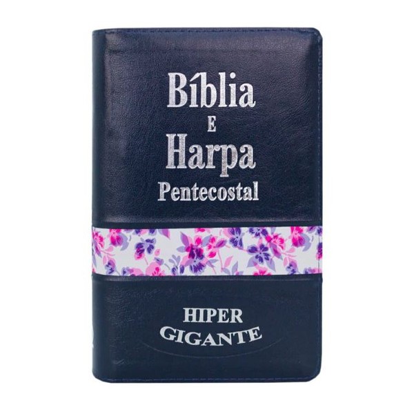 Foto Bíblia Sagrada - Letra Hiper Gigante - RC Com Harpa E Ziper Azul