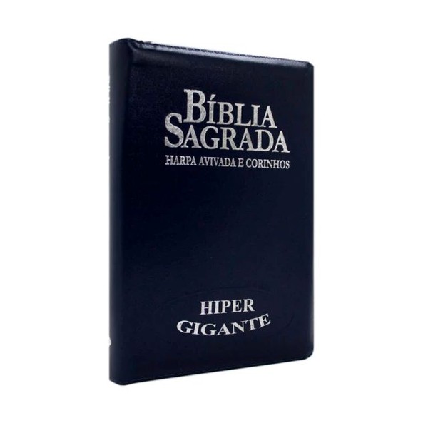 Foto Bíblia Sagrada Letra Hipergigante RC Harpa E Corinhos Capa Zíper Azul