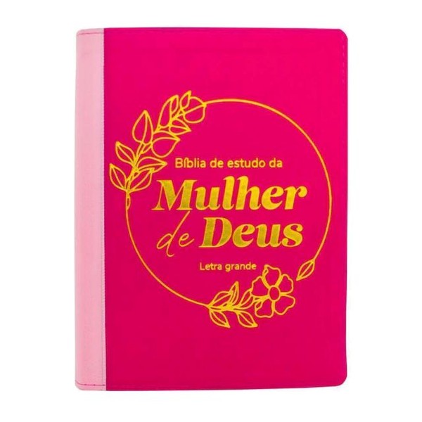 Foto Bíblia De Estudo Da Mulher De Deus RC Letra Grande Com Harpa Pentecostal Rosa e Pink