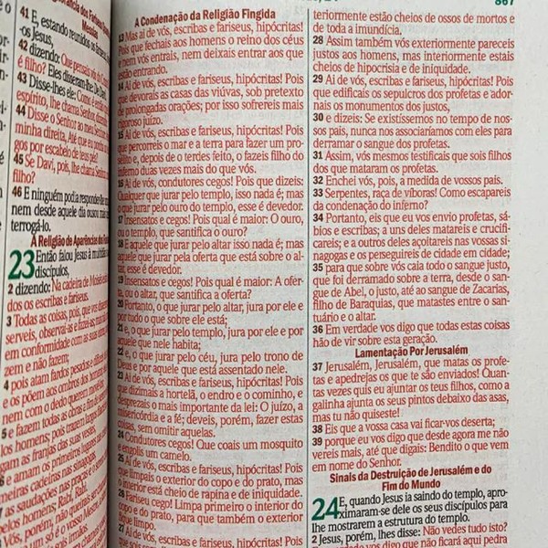 Foto Bíblia ARC Capa Dura Letra Grande Com Harpa - Textos Coloridos - Leão Rei Dos Reis