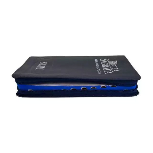 Foto Bíblia Sagrada RC Slim Com Harpa e Corinhos Média Capa Zíper Azul com índice