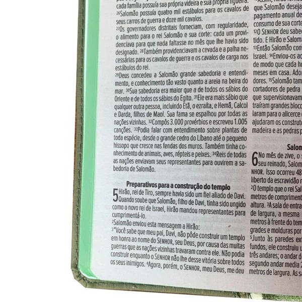 Foto Bíblia Sagrada NVT Plena Primavera Duotone - Capa Luxo Tecido Verde Cruz Branca