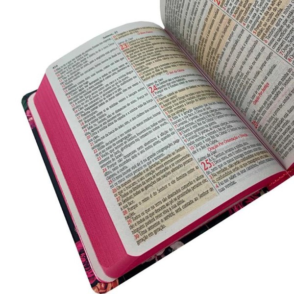 Foto Bíblia Sagrada NVA | Textos Coloridos - Capa Dura Floral Pink