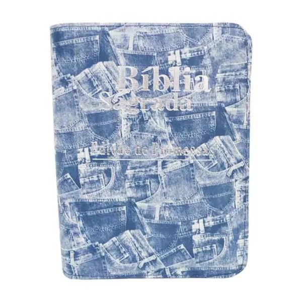 Foto Bíblia Sagrada ARC | Pequena com Zíper | Edição de Promessas | Capa Jeans