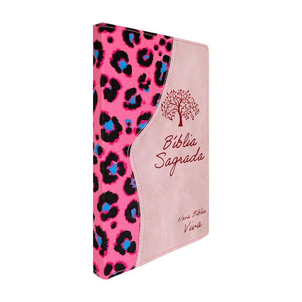 Foto Nova Bíblia Viva Slim Plena Bicolor | Capa Luxo Pink Onça