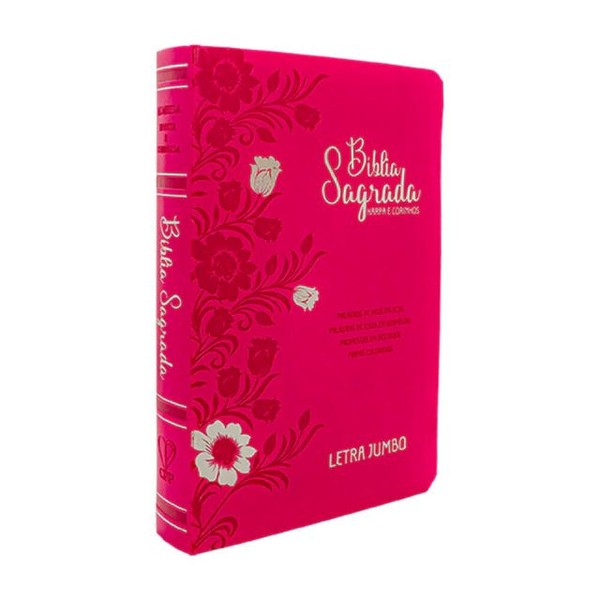 Foto Bíblia Sagrada ARC | Letra Jumbo Com Harpa e Corinhos | Full Color Floral Pink