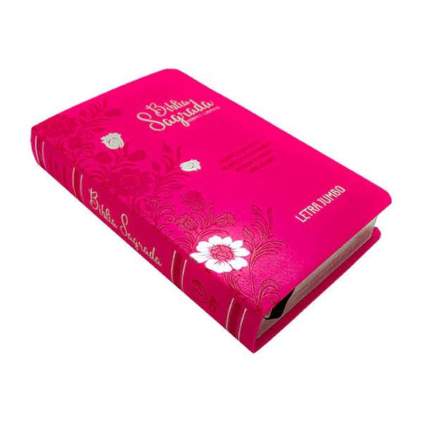 Foto Bíblia Sagrada ARC | Letra Jumbo Com Harpa e Corinhos | Full Color Floral Pink