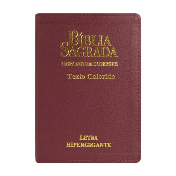 Foto Bíblia ARC Letra Hipergigante Com Textos Coloridos e Harpa E Corinhos | Capa Luxo Bordô
