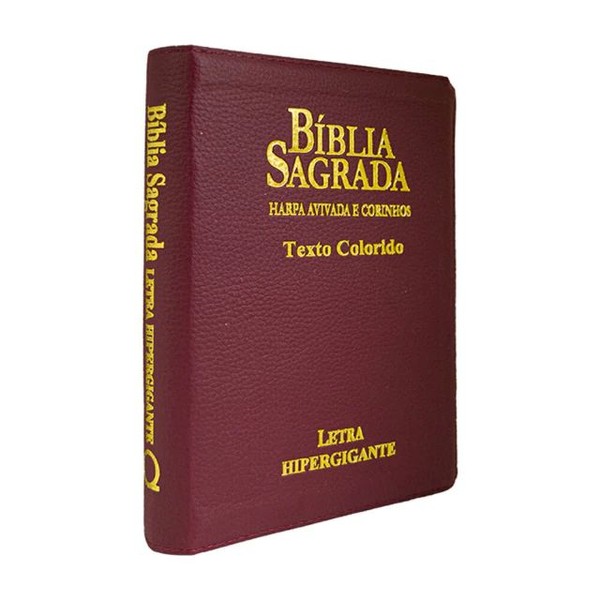 Foto Bíblia RC Letra Hipergigante Com Textos Coloridos e Harpa E Corinhos | Capa Luxo Bordô Com Zíper