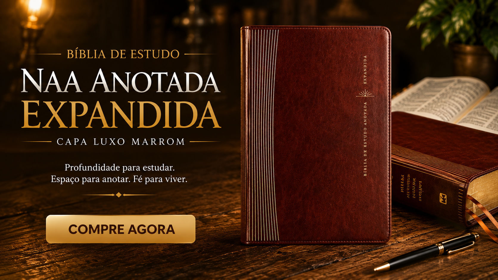 Bíblia de Estudo NAA Anotada Expandida | Capa Luxo Marrom