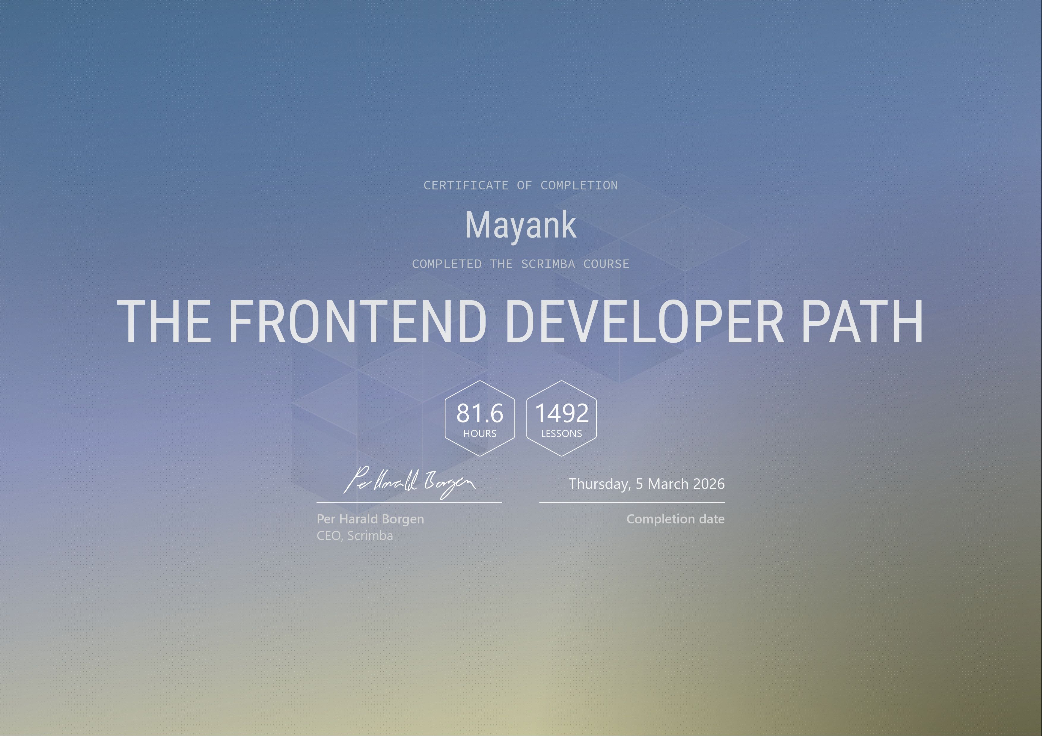 The Frontend Development certificate thumbnail