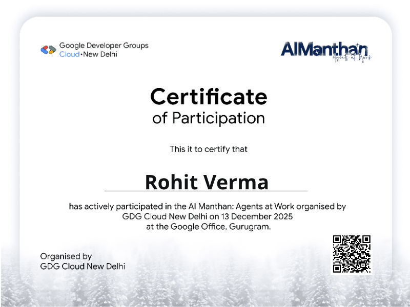 GDG Cloud New Delhi AI Manthan participation certificate thumbnail