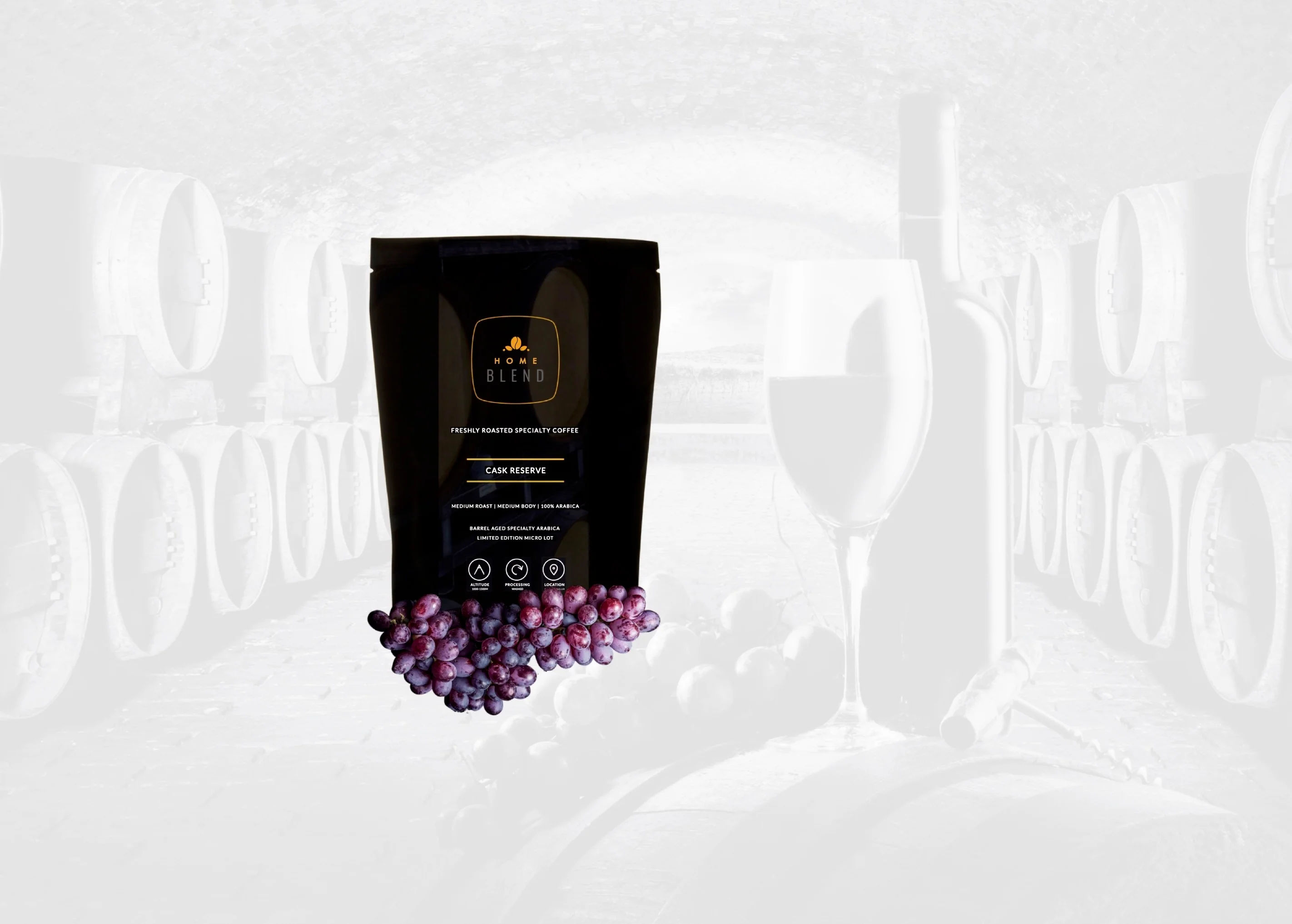 Wine Barrel Aged Coffee by Home Blend Coffee Roasters