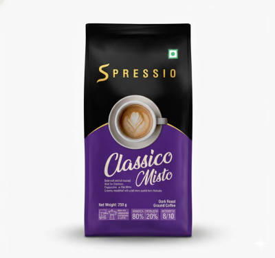 Spressio Classico Misto Dark Roast Ground Coffee - 80% Arabica 20% Robusta. Café-Style Coffee with Extra Body and Crema. A Smooth, Low-Acid Blend Designed for Everyday Espresso and Milk-Based Drinks, Especially Suited for Home Brewing. by Drum Coffee Roasters
