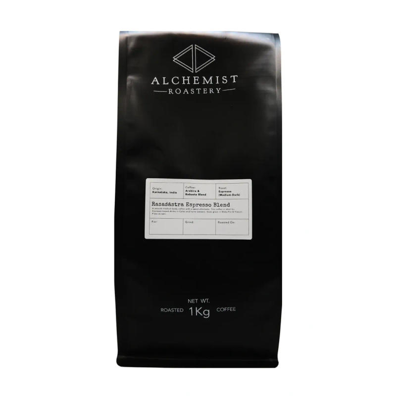 Rasaśāstra Espresso — medium_dark roast 70% Arabica, 30% Robusta coffee