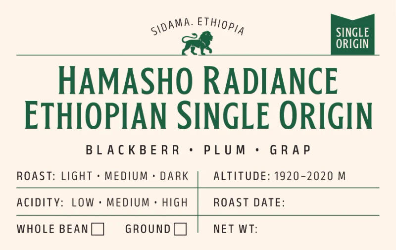 Hamasho Radiance - Ethiopian Single Origin — Natural Process (Filter Roast) roast Arabica coffee from Sidama