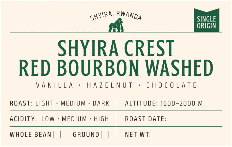 Shyira Crest - Red Bourbon Washed — Light–Medium roast Arabica coffee from Nyabihu