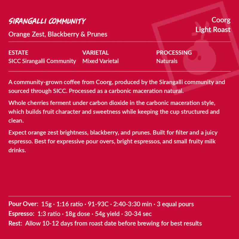 Sirangalli Community - Naturals - Coorg - Light Roast — Light roast coffee from Coorg