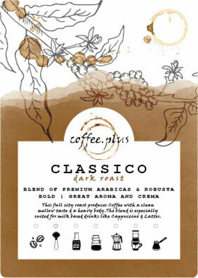 Classico Dark — Vienna roast roast 80% Arabica, 20% Robusta coffee