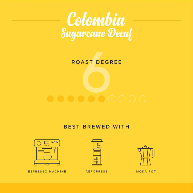 Colombia Sugarcane Decaf — 6/10 - Medium roast Arabica coffee from Andean, Colombia