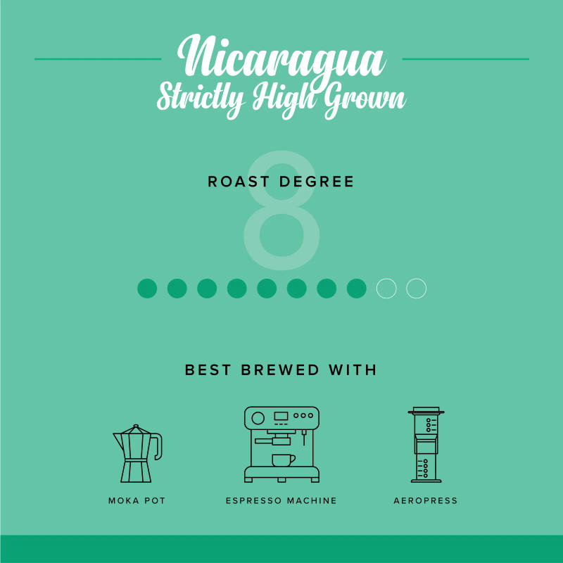 Nicaragua SHG — 8/10 - Medium Dark roast Arabica coffee from Madriz, Nicaragua, Central America