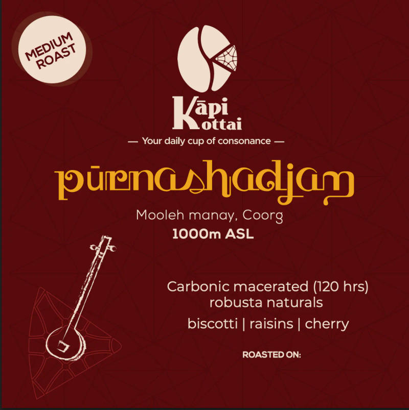 Pūrnashadjam — medium roast Robusta coffee from Coorg