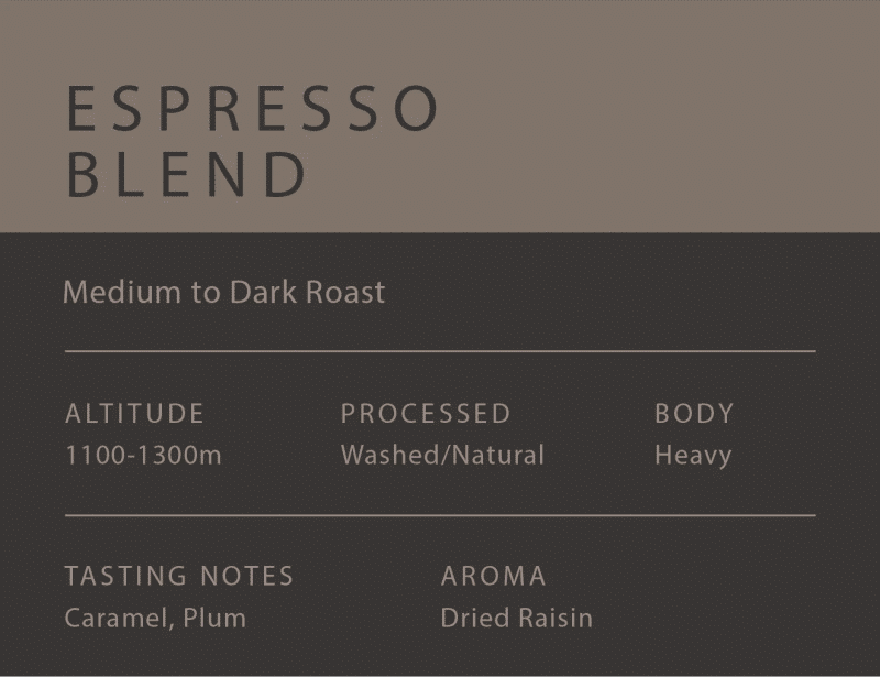 Espresso Blend - 80% Arabica / 20% Robusta — dark roast roast 80% Arabica, 20% Robusta coffee