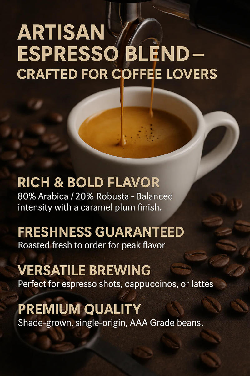 Espresso Blend - 80% Arabica / 20% Robusta — dark roast roast 80% Arabica, 20% Robusta coffee