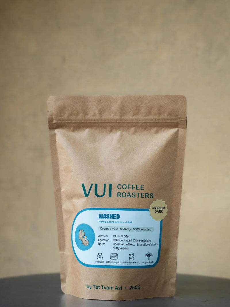 Washed (Dark) — Dark roast Arabica coffee from Bababudangiri Range In Chikkamagaluru, Karnataka