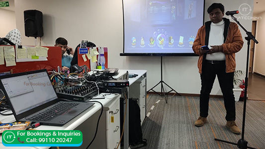 karaoke party setup with singer