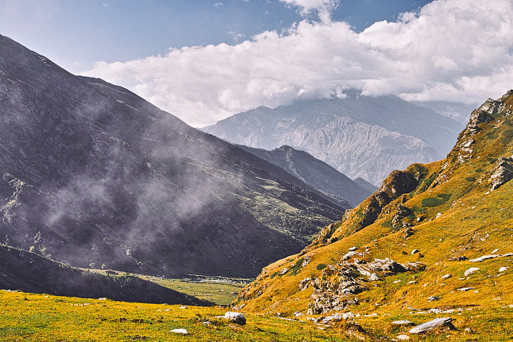 Jalsu Pass in an outlier in the Dhauladhar with its numerous meadows and easy approach