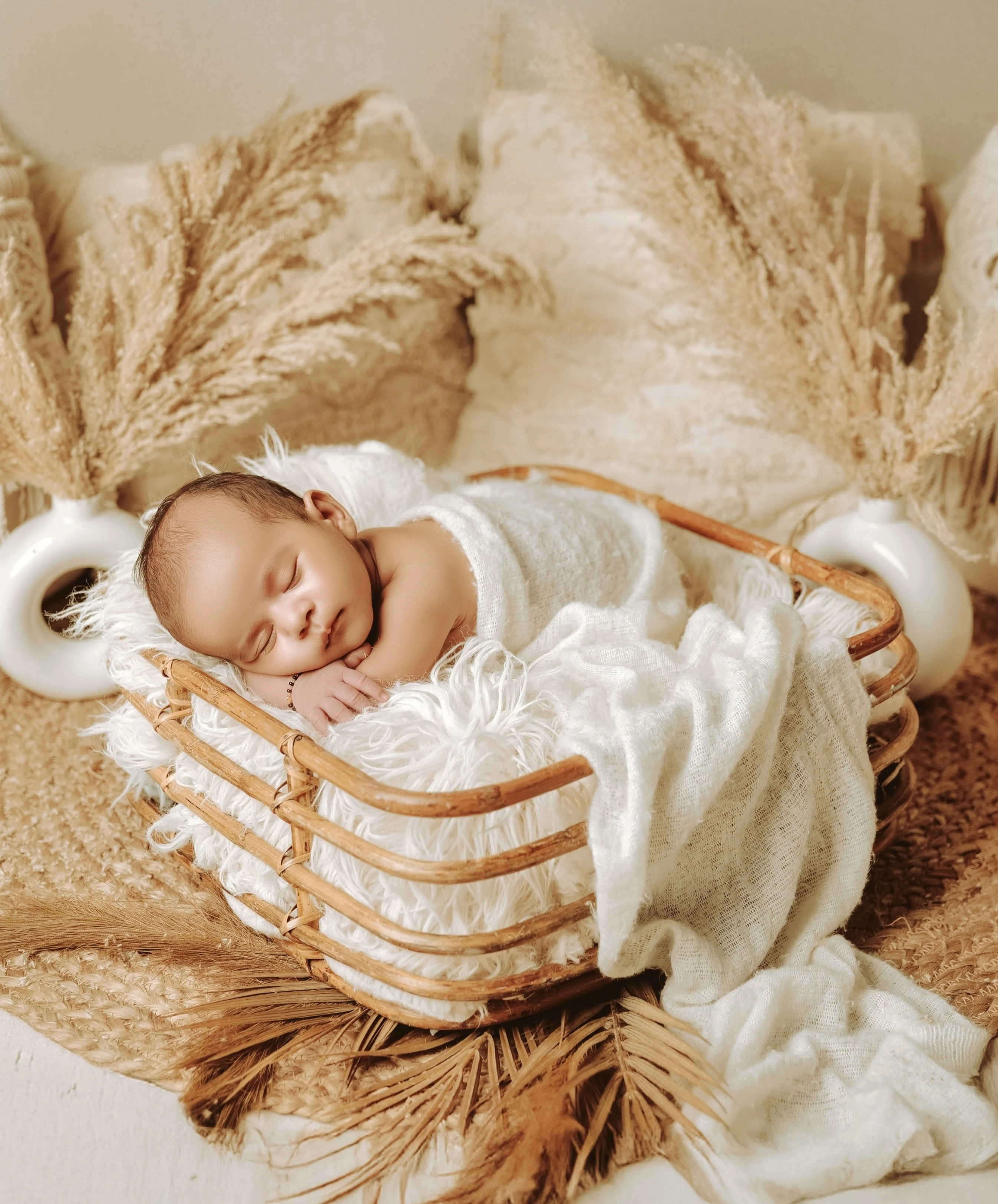 Baby in basket newborn setup