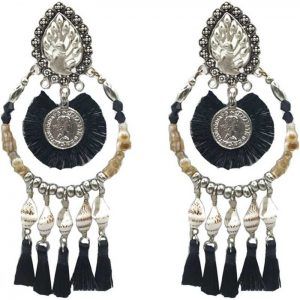 Black Tassel Earrings Beads Alloy Tassel Earring