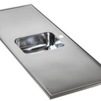RVS werkblad 211 cm / Spoelbak in midden / Wafel Structuur  - 210 cm thumbnail 1