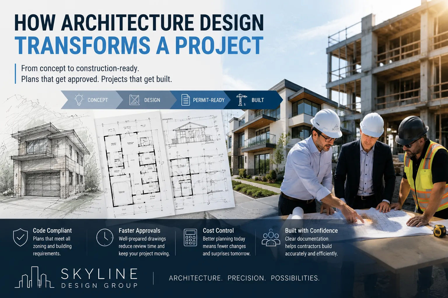 Architecture design transforming a rough concept into buildable drawings at Skyline Design Group