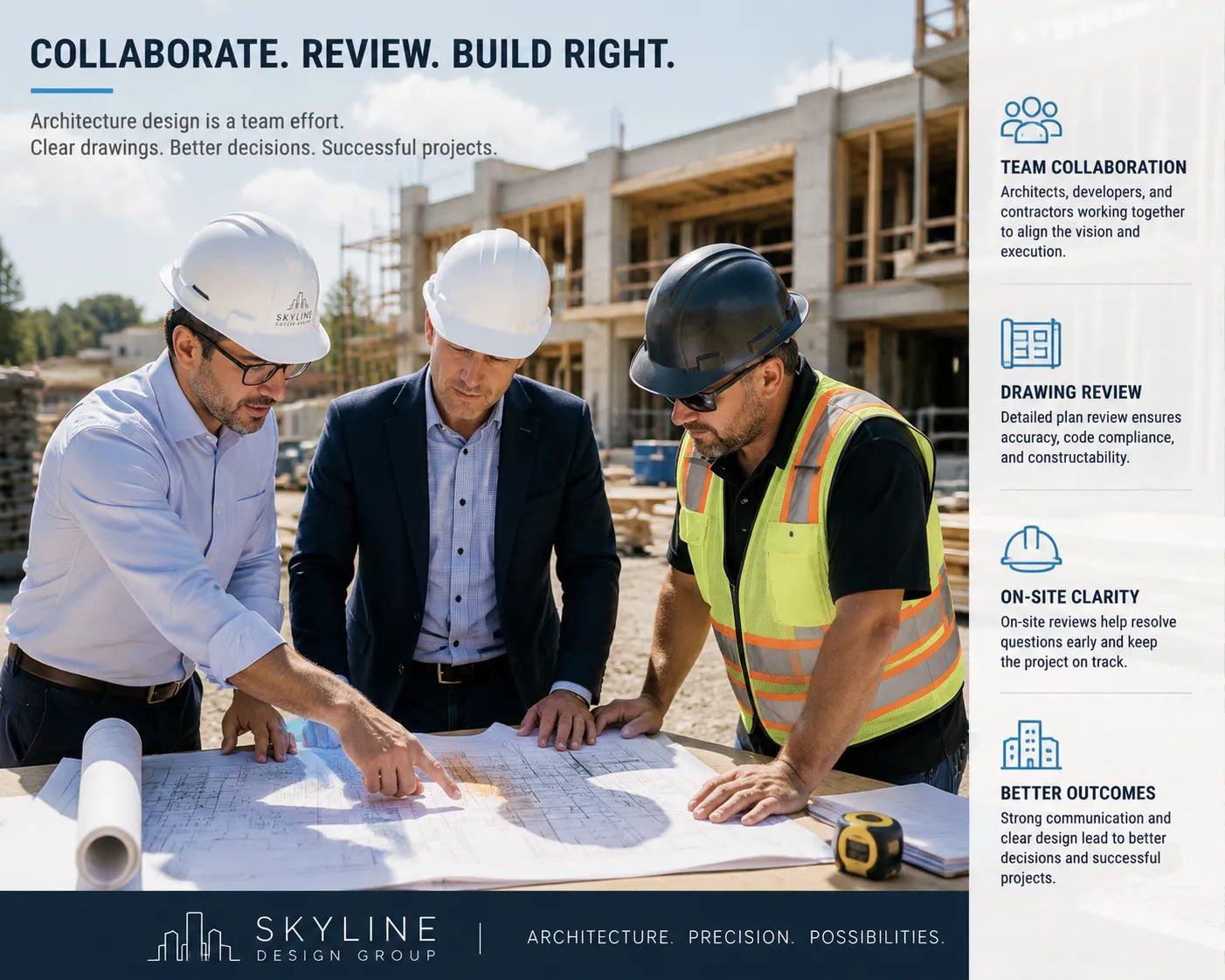 Architecture design review process with developer and contractor at Skyline Design Group