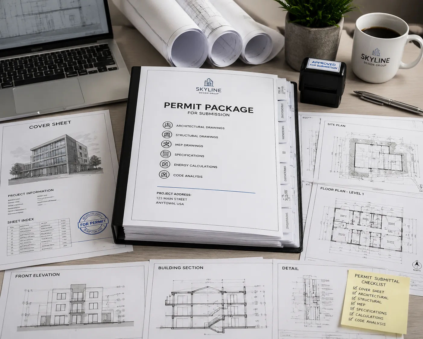 Architecture services permit-ready package documentation prepared by Skyline Design Group