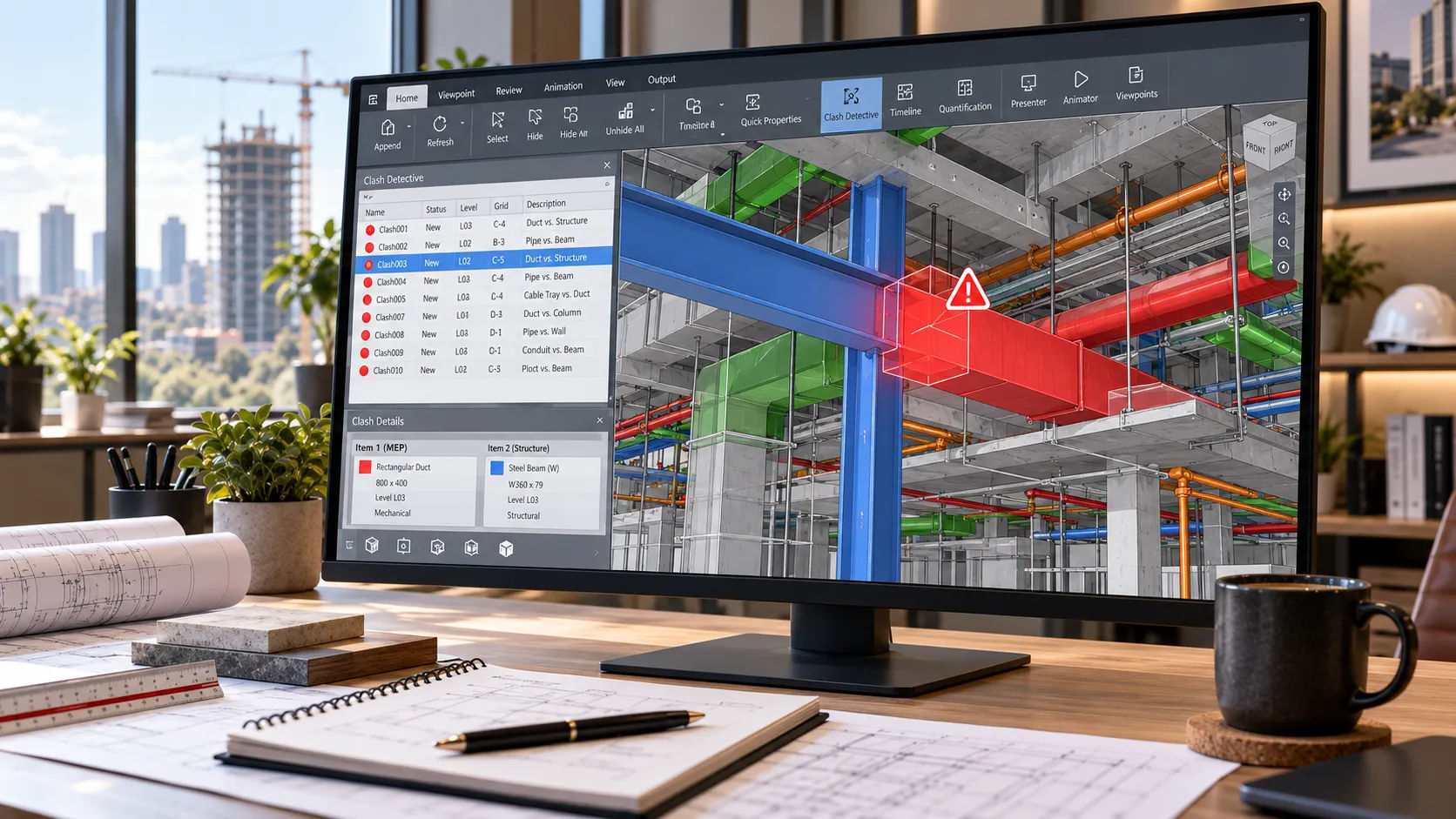 Navisworks hard clash between a supply duct and a structural beam