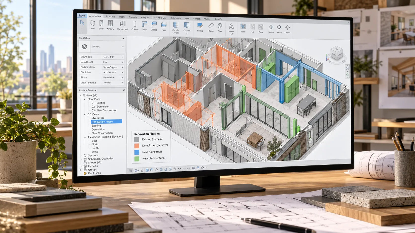 Revit model of a renovation project with existing and new construction phases